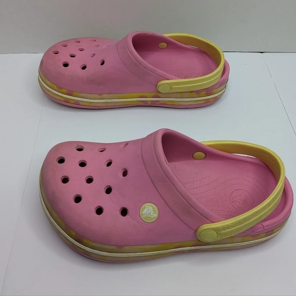 Crocs Pink Yellow Flower Water Shoe Sandal 3Y Youth